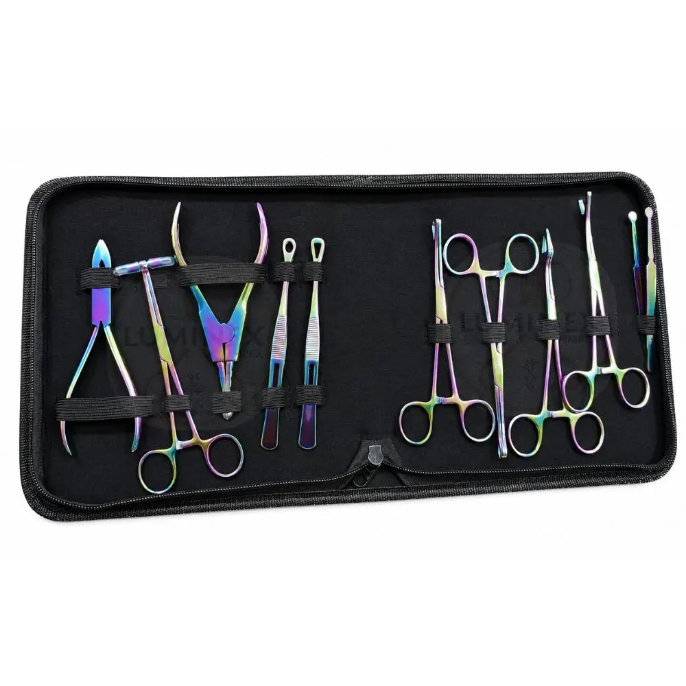 Professional Piercing Studio Tools Supplies Body Piercing Tool Set Rainbow Titanium Coated Stainless Steel Piercing Instruments