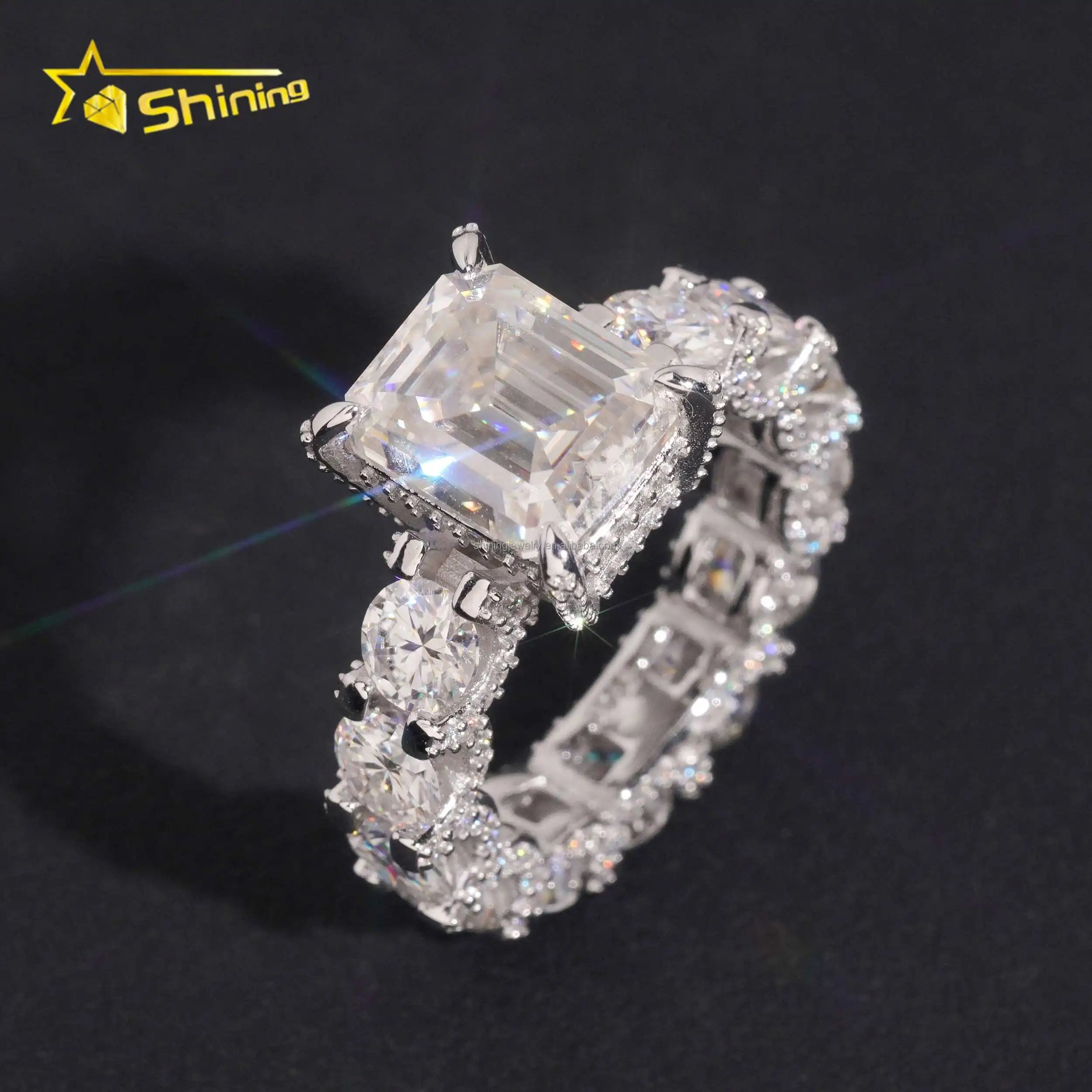 Drop Shipping Luxury Boutique Fashion 925 Sterling Silver Pass Diamond Tester 5Ct Emerald Moissanite Engagement Eternity Ring