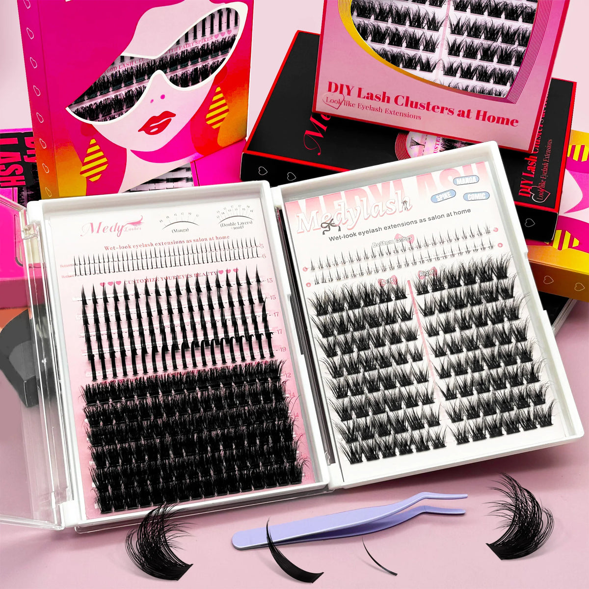 Retro Stacked Wing Shape Cluster Lashes Mink PBT Reusable Distinct Old School Texture Themed Party Fashion Portrait Shooting MegaBDM