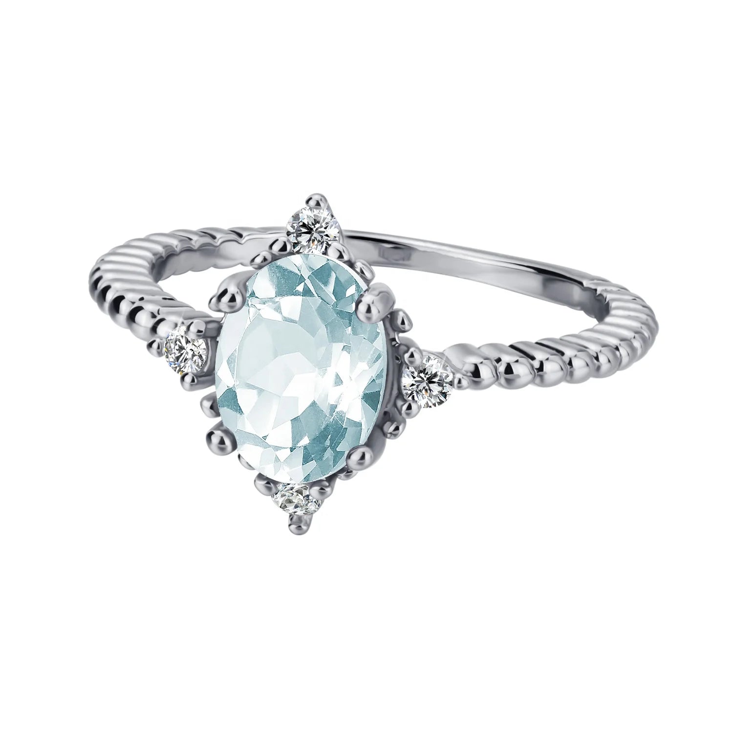925 Sterling Silver Natural Gem Stone Blue Topaz Vintage Oval Engagement Ring Jewelry for Women 2022 Destiny Jewellery
