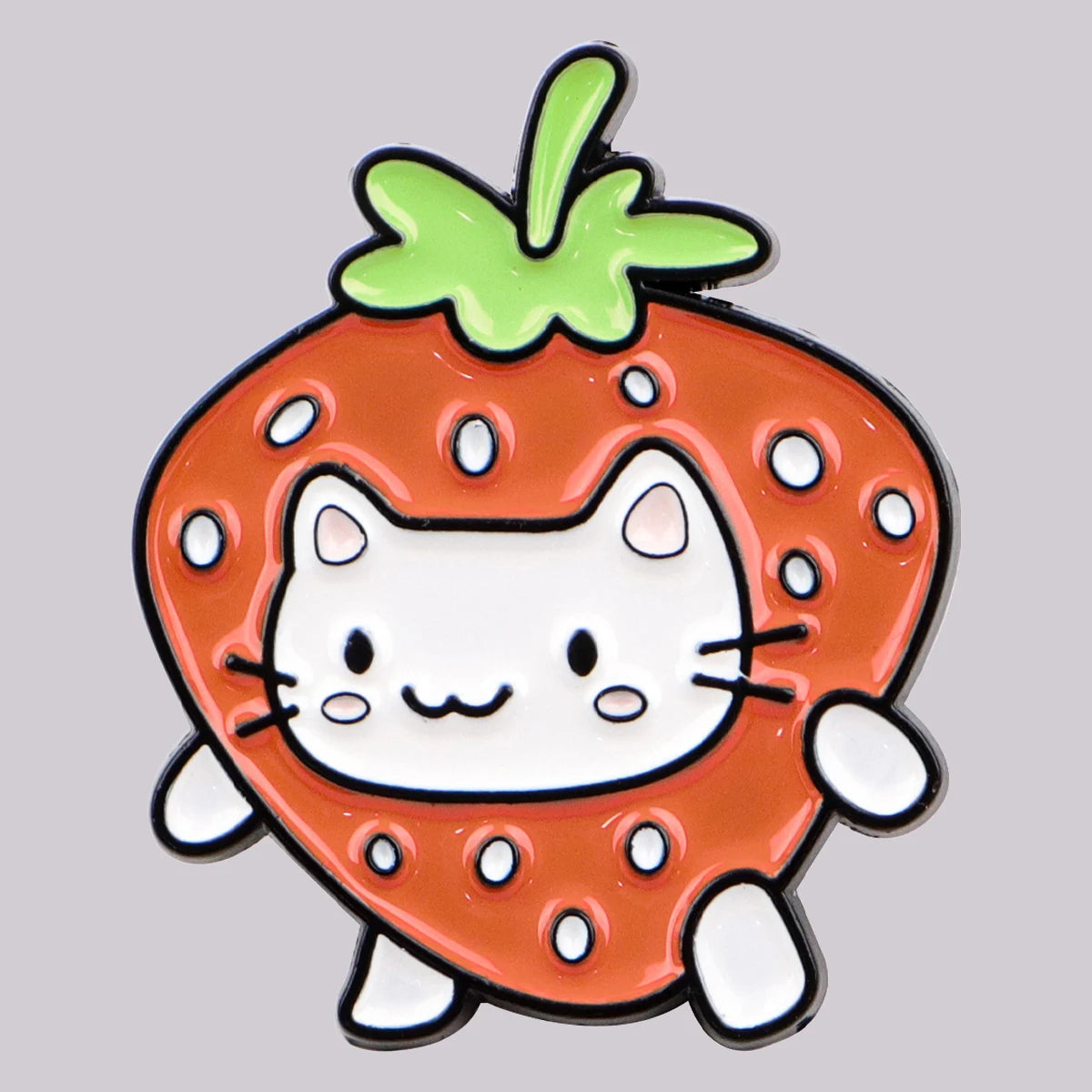 Strawberry-Themed Cat Enamel Pin Cute Brooch Pines Lapel Pins Badge on Backpack Clothing Accessories Animal Jewelry Friends Gift MegaBDM
