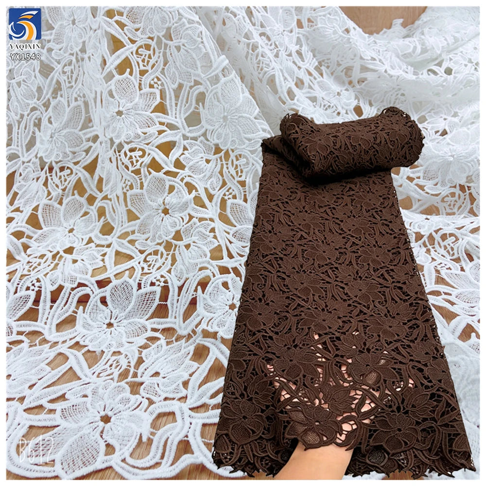 YX1548 Milk Silk Thread Floral Embroidery Lace Fabric 3D Openwork Polyester Material for Dresses and Garments MegaBDM