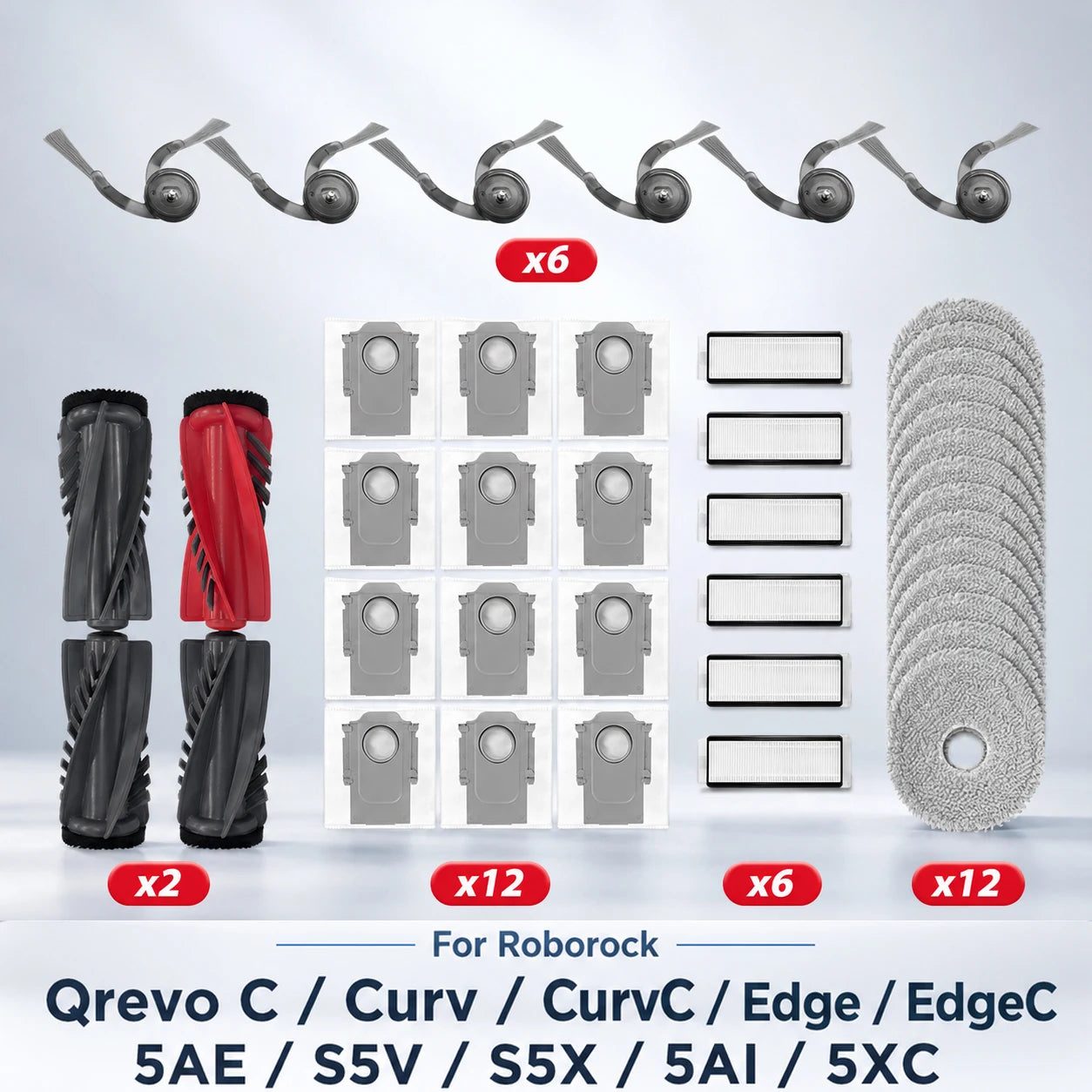 Fit for Roborock Qrevo C/Curv/CurvC/CurvC PRO/Edge/EdgeC/5AE/S5V/S5X/5AI/5XC Main Side Brush HEPA Filter Mop Pad Dust Bag Parts