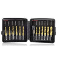 13pcs HSS SAE 6-32NC to 1/4-20NC and Metric M3 to M10 3 in 1 Combination Drilling Tapping Countersinking Bit Hand Tool Set MegaBDM