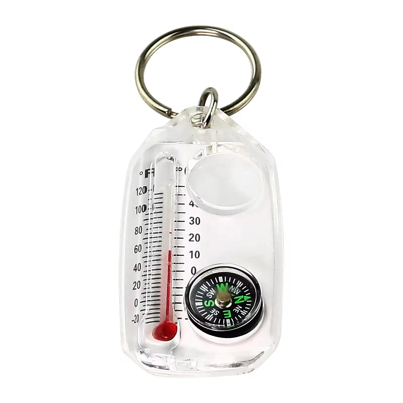 Portable Emergency Promotion Gift Compass Keychain With Thermometer Magnifying Glass Pointer Waterproof Design