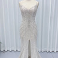 For Jancember HX89 Modern Sexy Spaghetti Strap V-neck Slit Mermaid Wedding Dress with Floral Lace Crystals Appliques