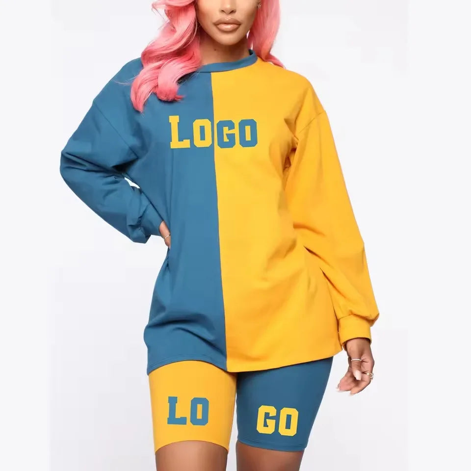Women's Printed Hoodie Shorts 2-Piece Set Matching Jogger Pants 100% Cotton Breathable Summer Wear OEM