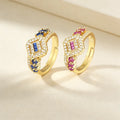 QIKU Luxury Rainbow Geometric Rhinestone Adjustable Rings Gold Plated Charm Punk Jewelry Gifts for Women Wholesale Customized