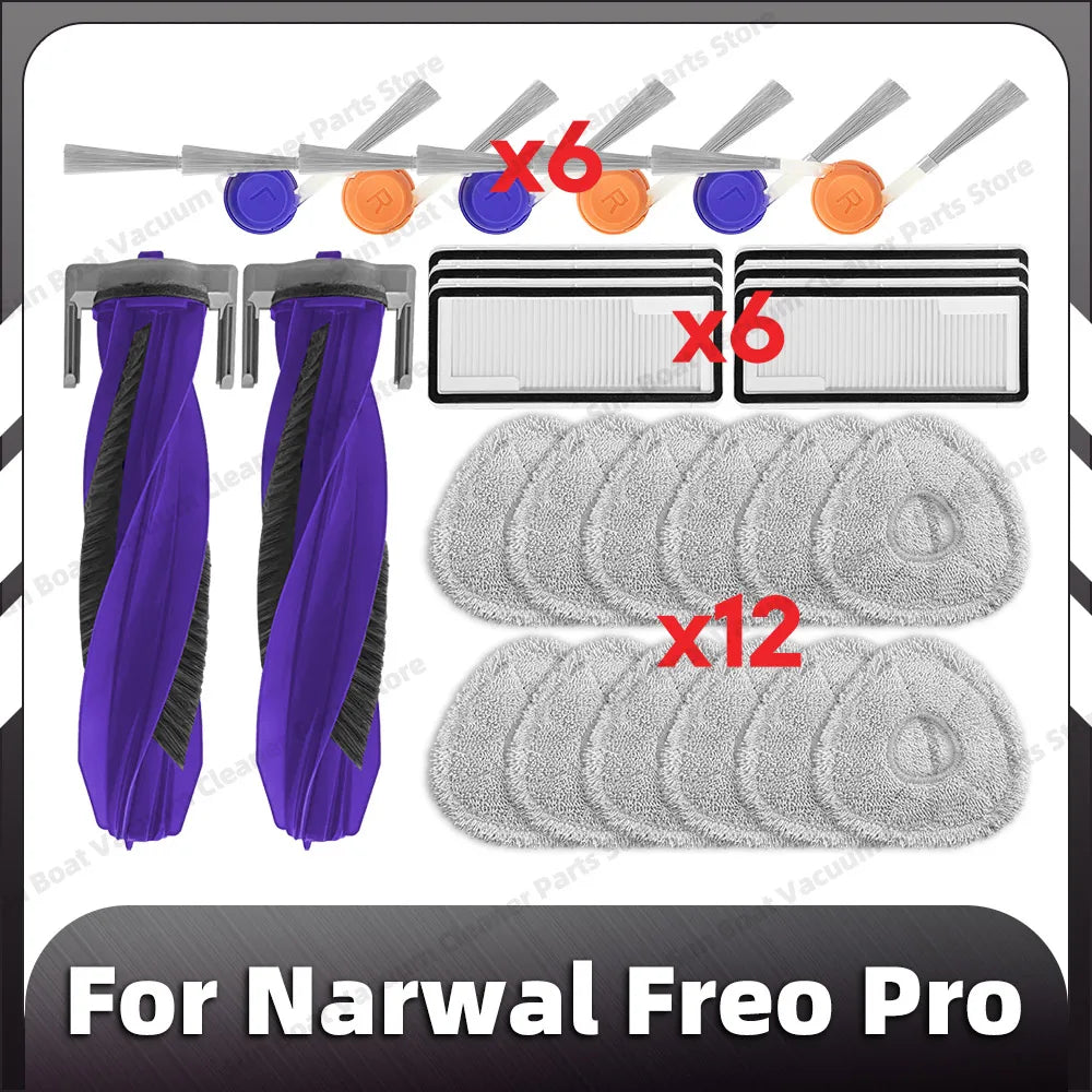 Compatible for Narwal Freo Pro Replacement Main Side Brush HEPA Filter Mop Pad Dust Bag Spare Part Accessories