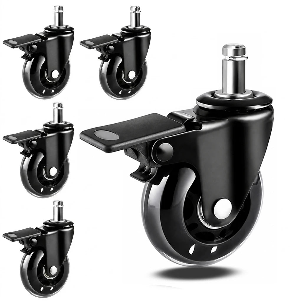 Swivel Casters 2.5inch PU Wheel Diameter With Brake Silent Durable 50kg Load Capacity for Gym Home Office Commercial Use Model MegaBDM