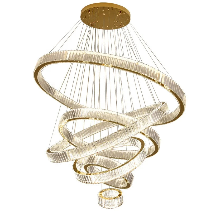 6 Ring Large Led Crystal Chandelier Villa Duplex High Altitude Luxury Ceiling Pendant