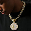 Iced Out GOAT Letter Round Head Pendant Necklaces Crystal Cuban Chain Hip Hop Bling Jewelry Greatest of All Time Charm Medallion MegaBDM