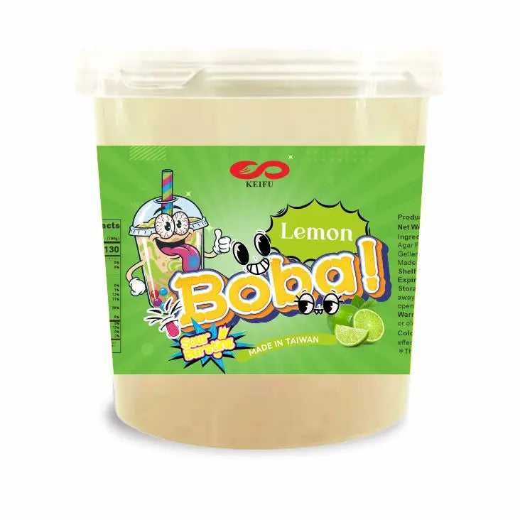 KEI FU Super Sour Lemon Popping Boba Ready to Eat Zesty Juice Pearls for Fizzy Drinks Bottle HALAL Certified