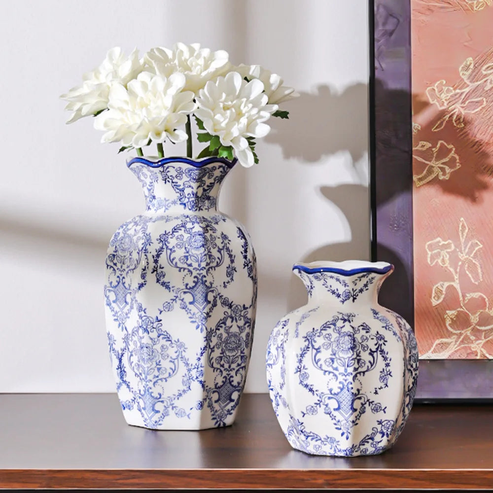Chinese Style Blue and White Ceramic Flower Vase Set Decorative Porcelain Vase for Home Garden Table Centerpiece MegaBDM