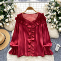 Autumn Full Sleeve Vintage Blouses Women Lantern Sleeve Solid Shirts Ladies Elegant Tops Clothes Women Wholesale