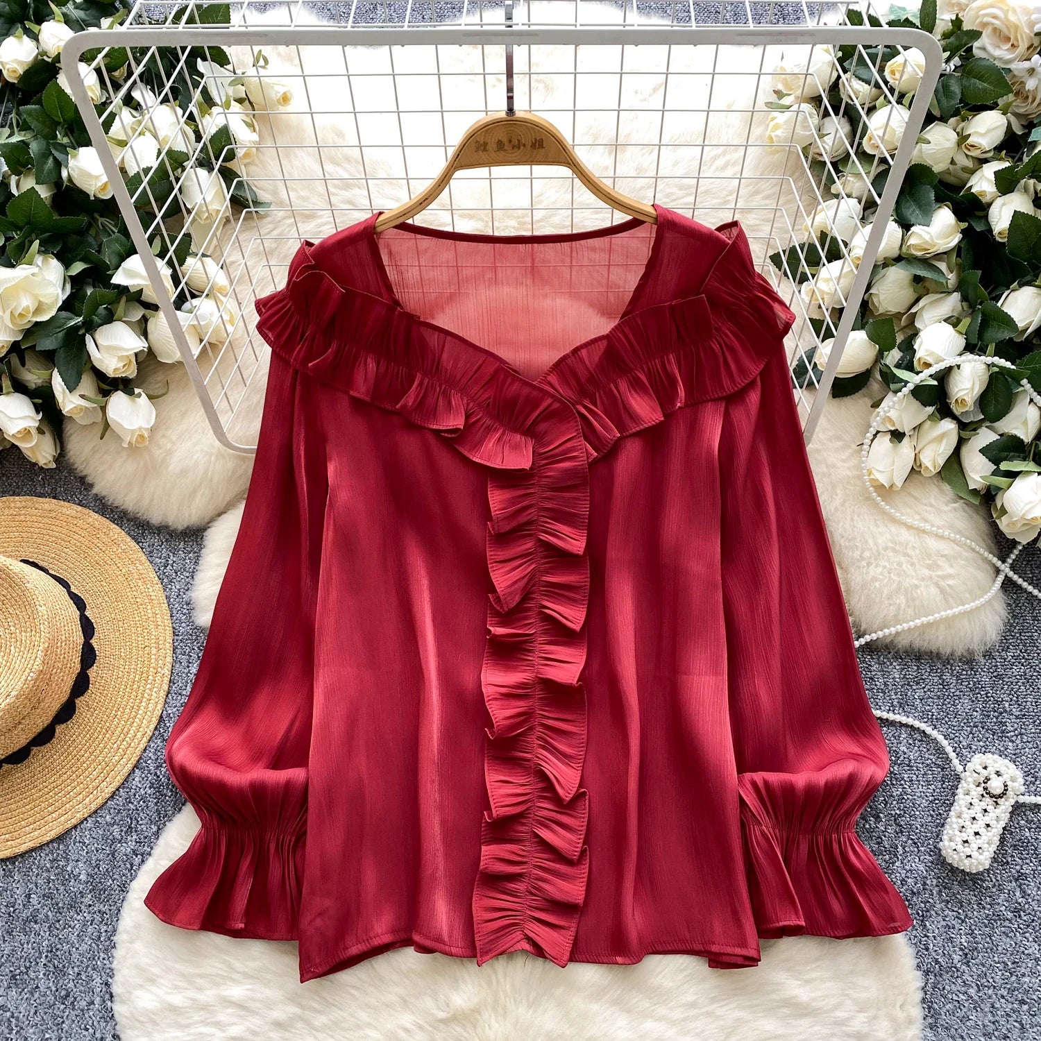 Autumn Full Sleeve Vintage Blouses Women Lantern Sleeve Solid Shirts Ladies Elegant Tops Clothes Women Wholesale