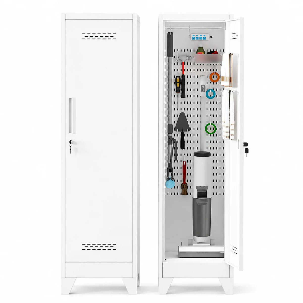Heavy Duty Metal Storage Cabinet with Adjustable Shelves Pegboard & Tool Organizer for Laundry Room Garage and Utility Room MegaBDM