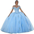 Luxury Sky Blue Quinceanera Ball Gown Cold Shoulder Lace Applique Beaded Corset Princess Prom Evening Dress MegaBDM