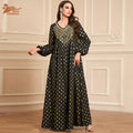XL-4XL Women Elegant Muslim Long Dress Party Evening Charm Embroidery Maxi Robe V-neck Long Sleeve Dress Islamic Clothing