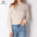 Customized Women's Winter Sweater Simple Casual High Neck Long Sleeve Turtleneck Thick Knitted Pullover Top