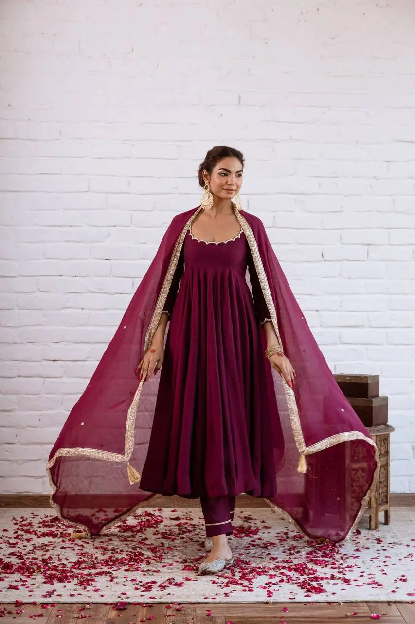 Elegant Full Flair Anarkali Suit Set with Beads Embroidery and Designer Silk Dupatta MegaBDM