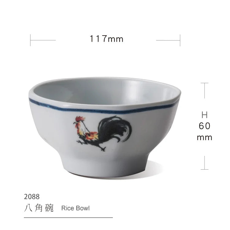 Melamine Plastic 4.5 Inch Rooster Bowl Ji Gong Wan Octagon Bowl Soup Rice Bowl Unbreakable Tableware for Restaurant MegaBDM