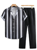 OEM Customized Design logo Casual Fashion Men's Plus Size Striped Short-Sleeve Shirt and Trousers Set MegaBDM