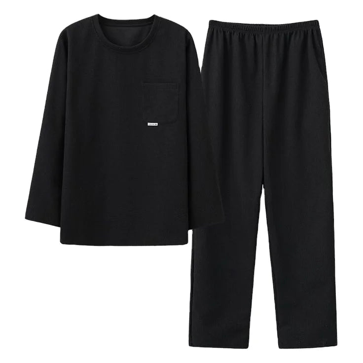 Women's Luxury Elegant Vintage Black Pyjama Cotton Sleepwear Elastic Waist Soft Printed Pattern Knitted Pajama Spring Summer