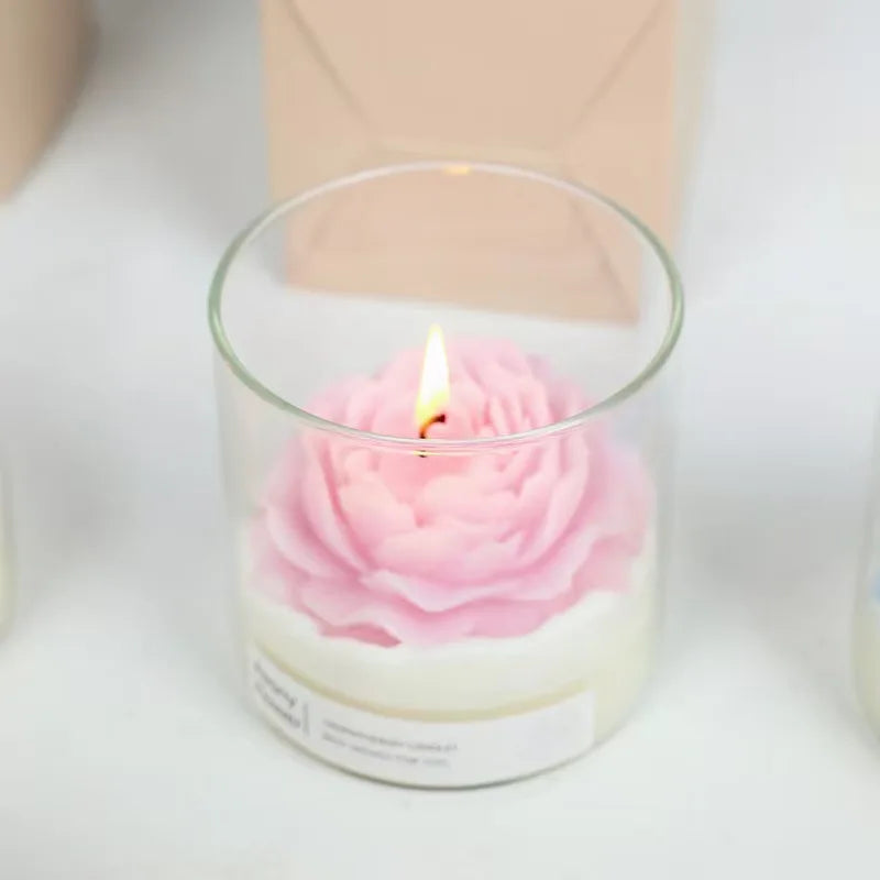 Home Decor Beautiful Aesthetic Peony Flower Scented Soy Wax Candle for Woman Gift