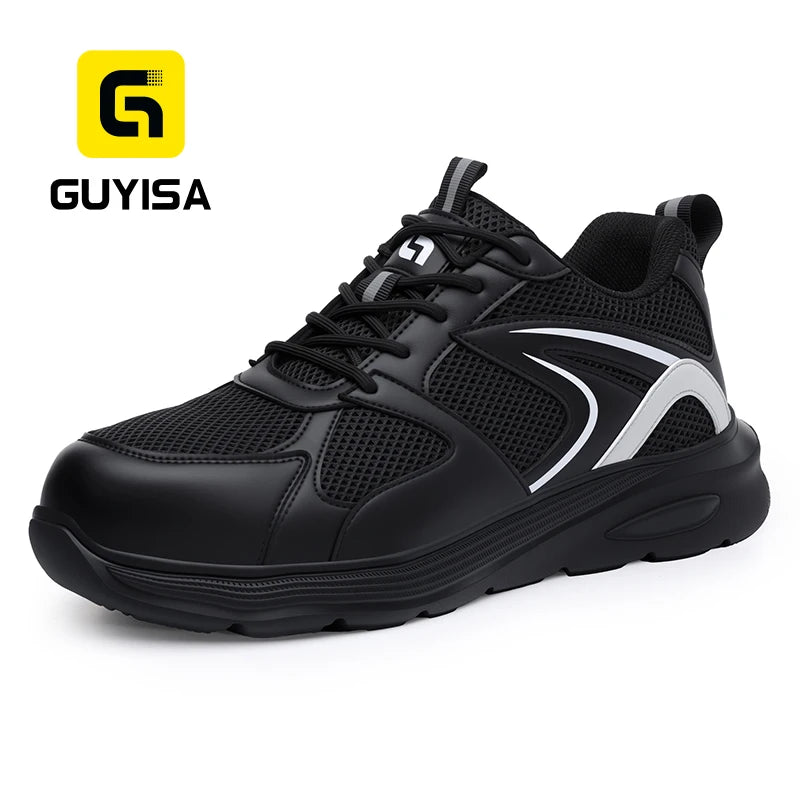 GUYISA Casual Collection Black Color Unsex Microfiber Upper Work Safety Shoes with Steel Toe Safety Footwear MegaBDM