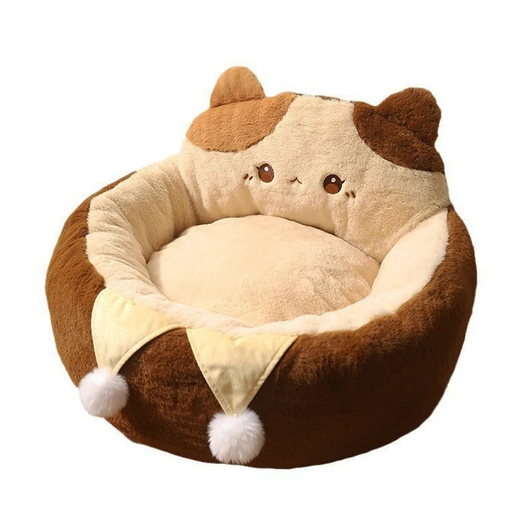 Cozy Cat Cushion Pet Bed Washable and Removable with Cute Solid Pattern Semi-Enclosed Design