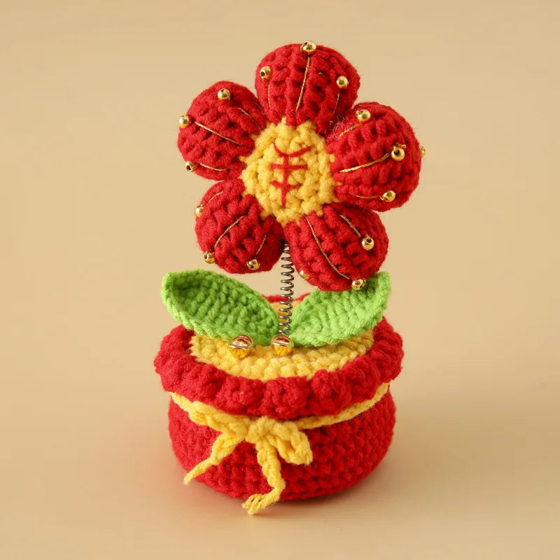 Finished Woven Yarn Green Prosperity Wealth Plant Money Tree Landscape Lantern Textile Handicrafts