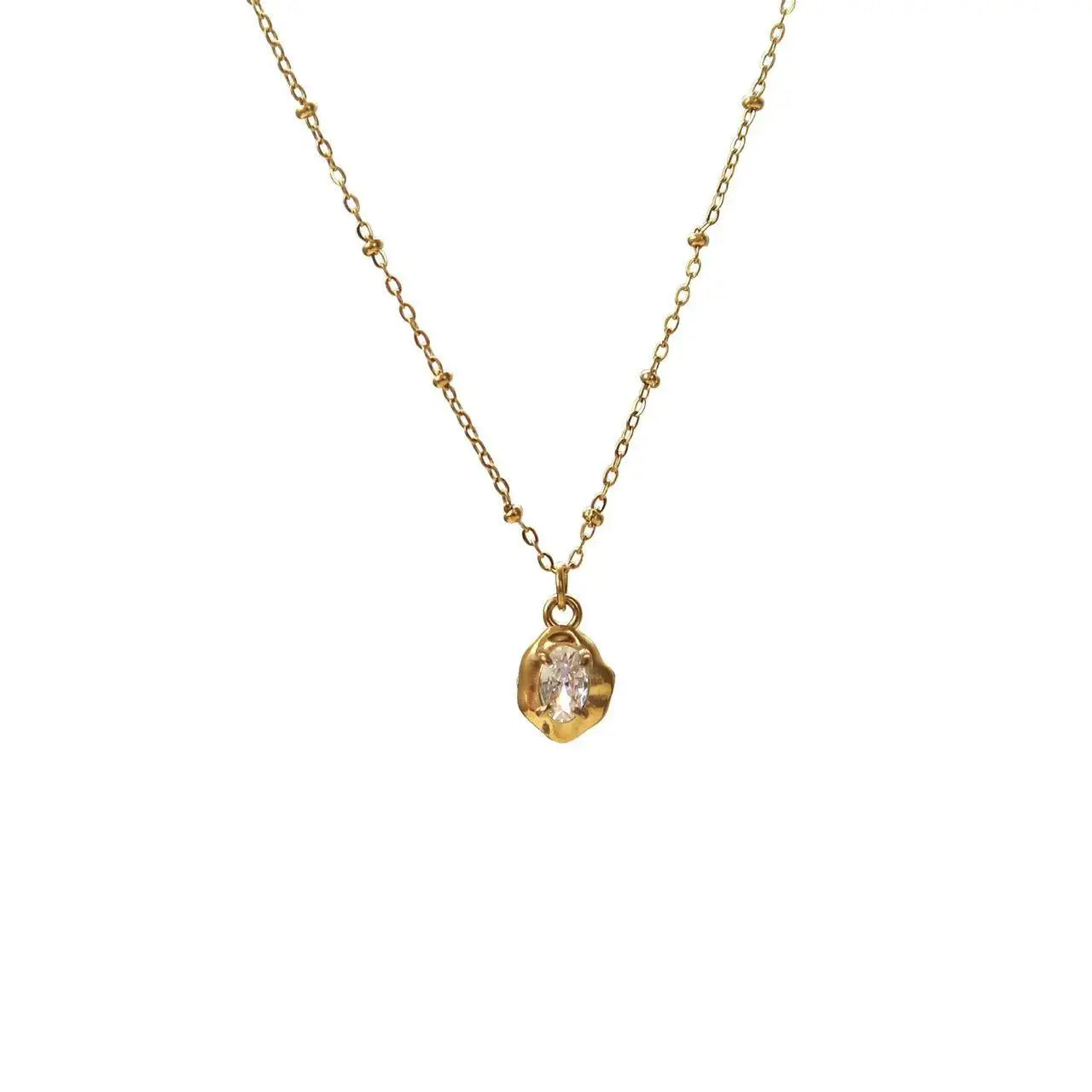 New Irregular Zirconia Pendant Necklace for Women Girls Fashion Korean Stainless Steel Jewelry Necklace Oval CZ Small