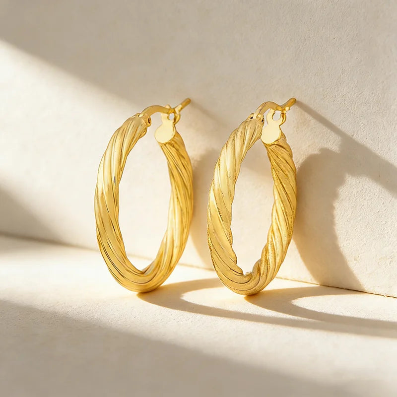QIKU Hot Punk Style Hoop Earrings Twisted Big Circle Round Loop Earrings Women Girl Party Wedding Copper Jewelry Accessory Gift