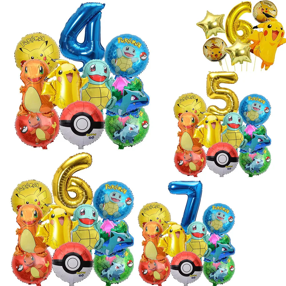 Pokemon Monster Balloon Set Birthday Party Decoration Aluminum Film Balloon Colorful Balloon Pikachu Children's Party Supplies
