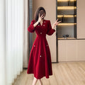 Fall Vintage V-Neck Casual Midi Dress for Women Lace Vestidos