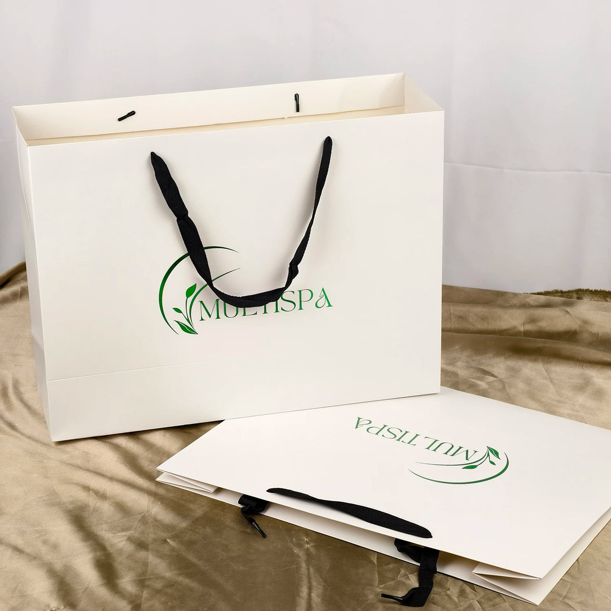 Custom Logo Luxury White Paper Packaging Bags with Ribbon Handle for Watches & Jewelry Recyclable MegaBDM