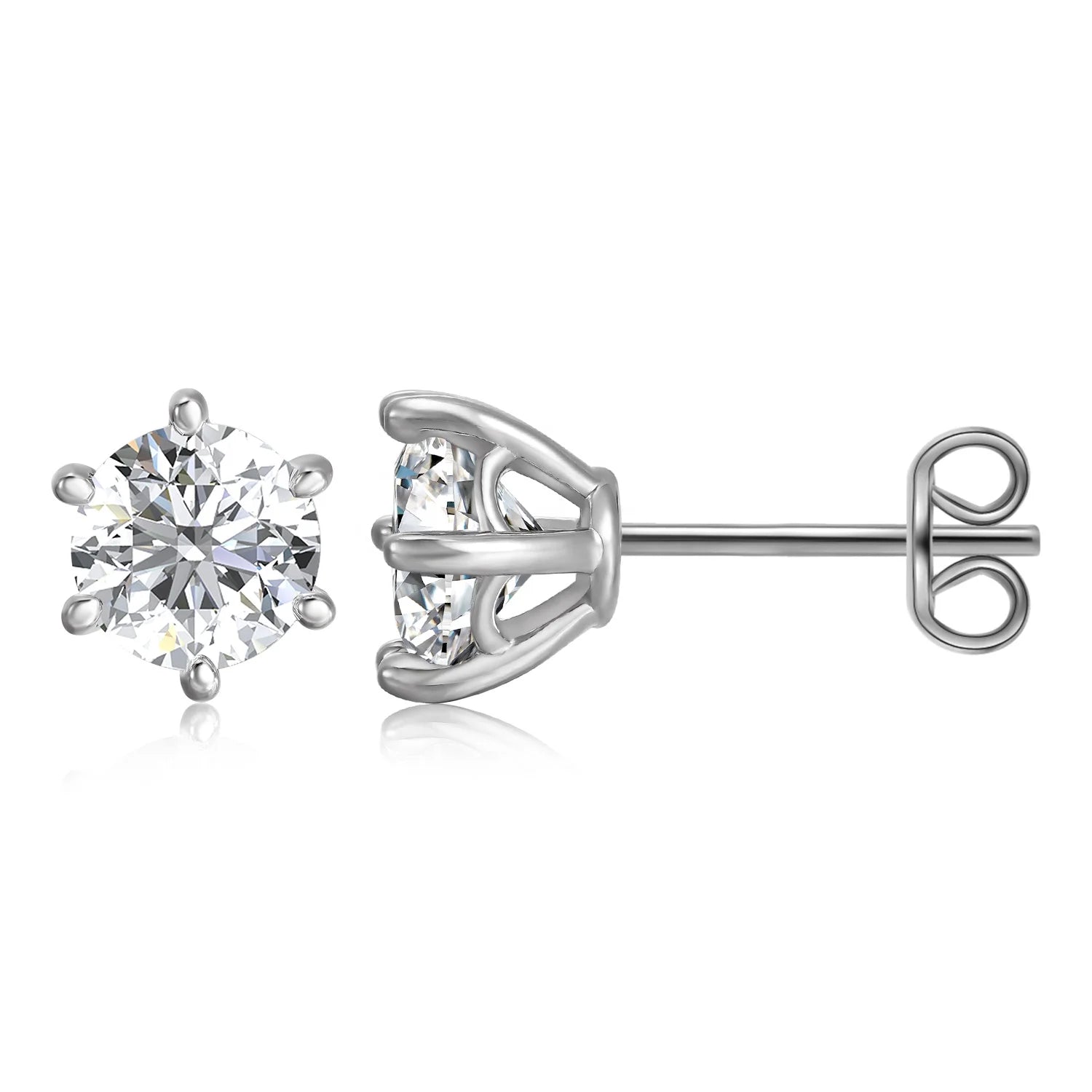 Lab Grown Gemstone 1CT Moissanite Diamond 925 Sterling Silver Classic 6 Prong Solitaire Stud Earrings Jewelry Destiny Jewellery