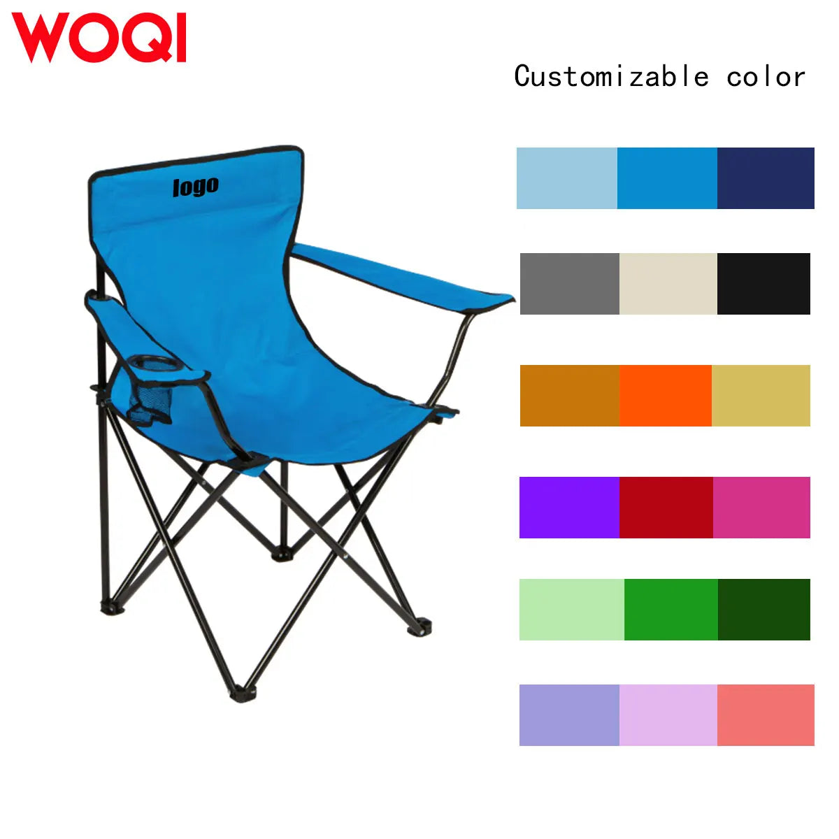 WOQI Customized Foldable Comfortable Camping Chair with Cup Holder and Soft Cushion Armchair for Park Outdoor Use