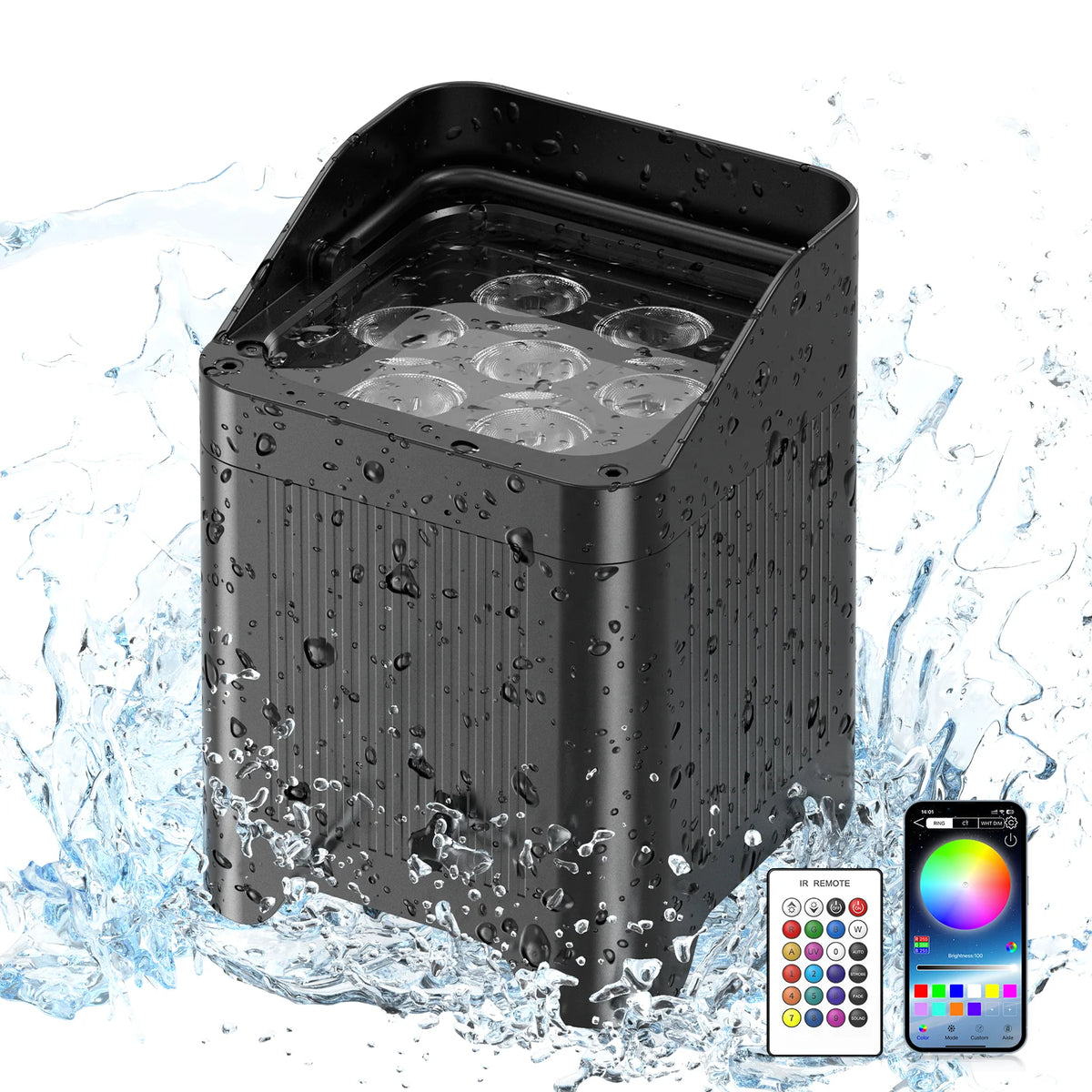 U`King IP65 Waterproof 7x20W Wireless Stage Par Light Battery Powered Uplight LED RGBWA UV 6in1 Rechargeable Outdoor Uplights MegaBDM