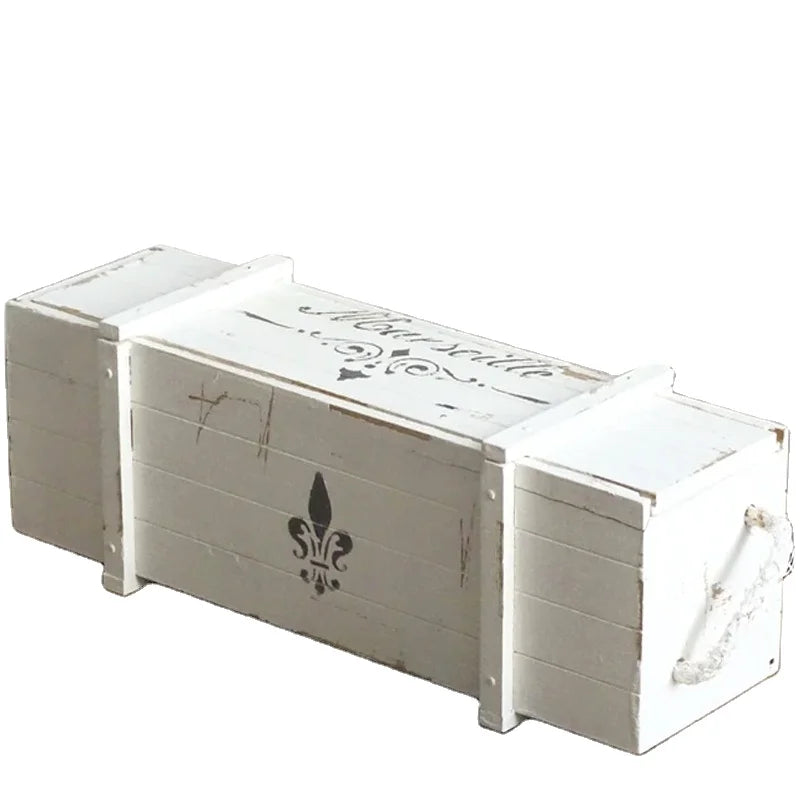 White Shabby Chic Wood Display Box Rectangle Oblong Pencil Storage Desk Organizer with Sliding Lid Trinket Stash Box