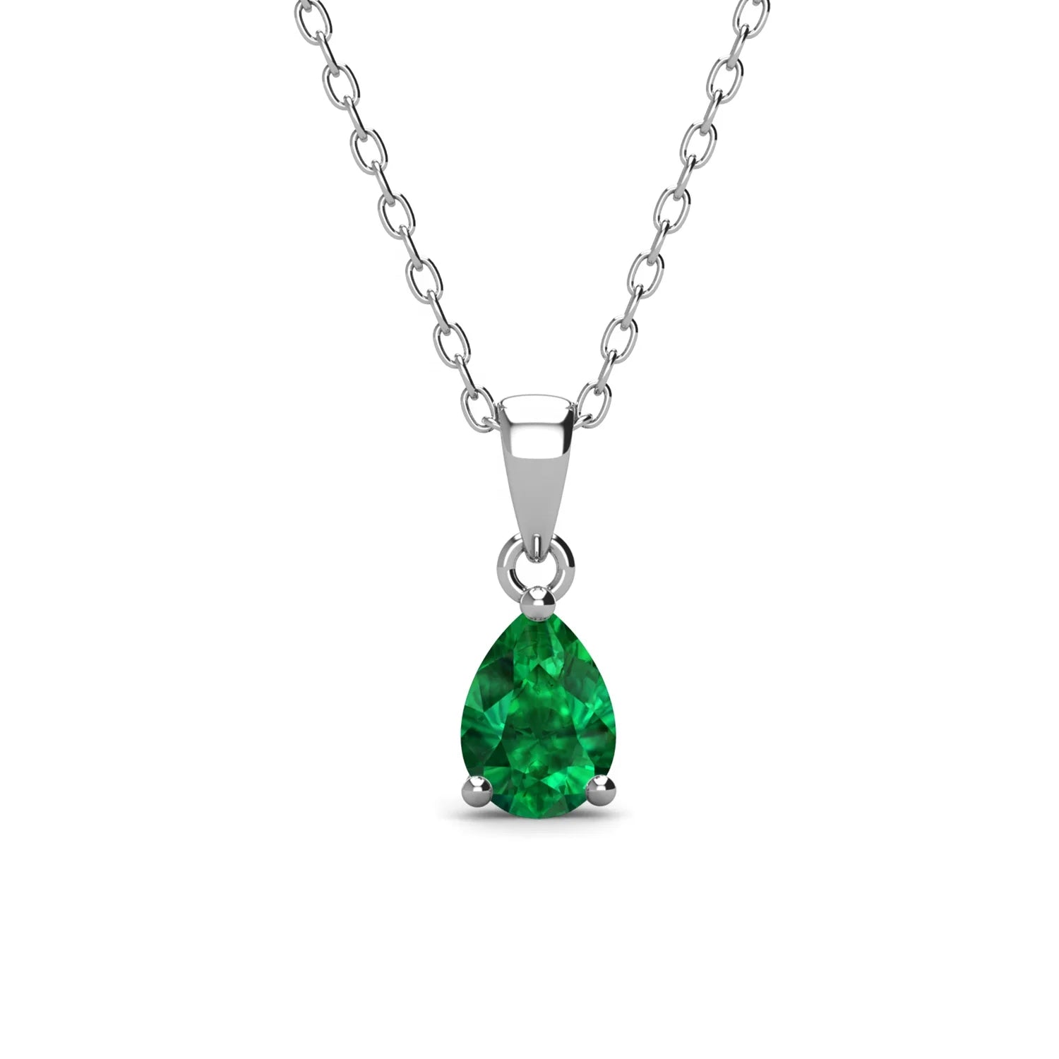 925 Sterling Silver Inclusion Free Green Gemstone Emerald Simple Teardrop Pendant Necklace Jewelry for Women Destiny Jewellery