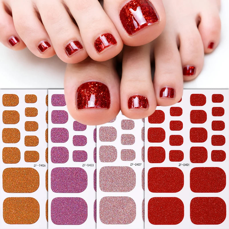 Glitter Toe Nail Stickers Sparkly Shiny Toenail Wraps Waterproof Full Cover Foot Nail Art Decals DIY Pedicure Strips for Women MegaBDM