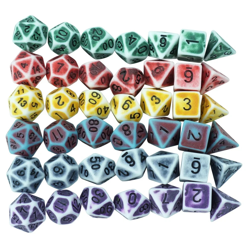 Bulk Wholesale Personalized Polyhedral Dice Set 7pcs Rpg Dnd Distressed Color Dice Factory for Dungeons and Dragons Casino Game