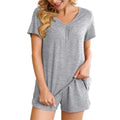 Elegant Luxury Short Sleeve Cotton Satin Knitted Women's Pajamas Custom Pattern Letter Print Front Biowashed Breathable Heather
