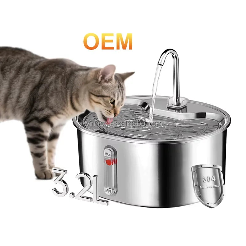 Petshop Portable Automatic Pet Water Dispenser Intelligent Circulation Stainless Steel Charge-Powered Water Bowl for Dogs Cats MegaBDM