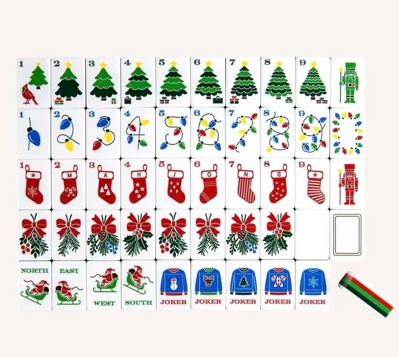 Holly Jolly 5-Layer Christmas American Mahjong Set 160 Acrylic Tiles Festive Nutcracker Mah Jongg Set for Gift MegaBDM