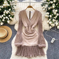 Summer Fairycore Tunic Slim Casual Midi Dress For Women Puff Sleeve Empire Lace Dress