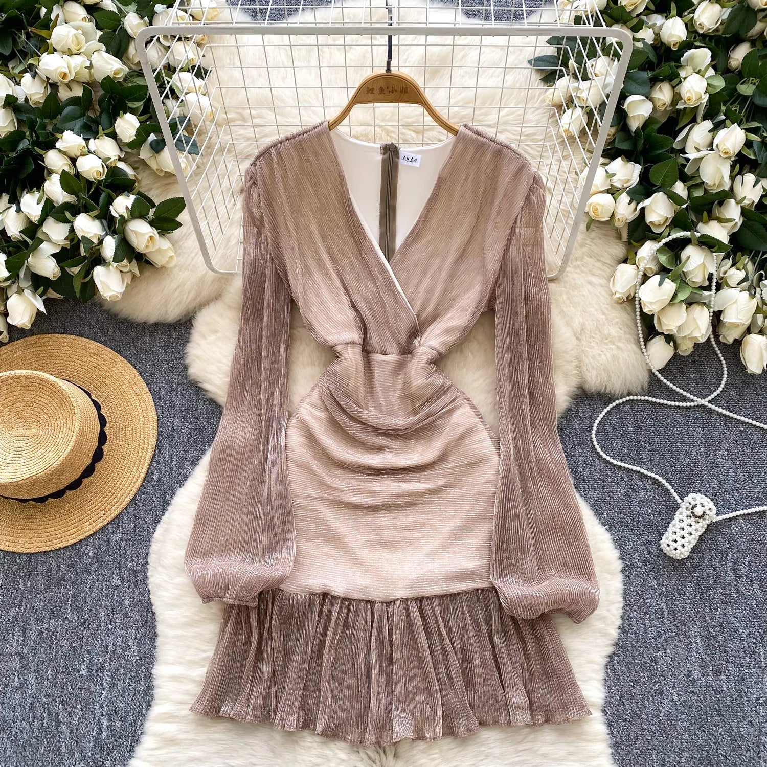 Summer Fairycore Tunic Slim Casual Midi Dress For Women Puff Sleeve Empire Lace Dress