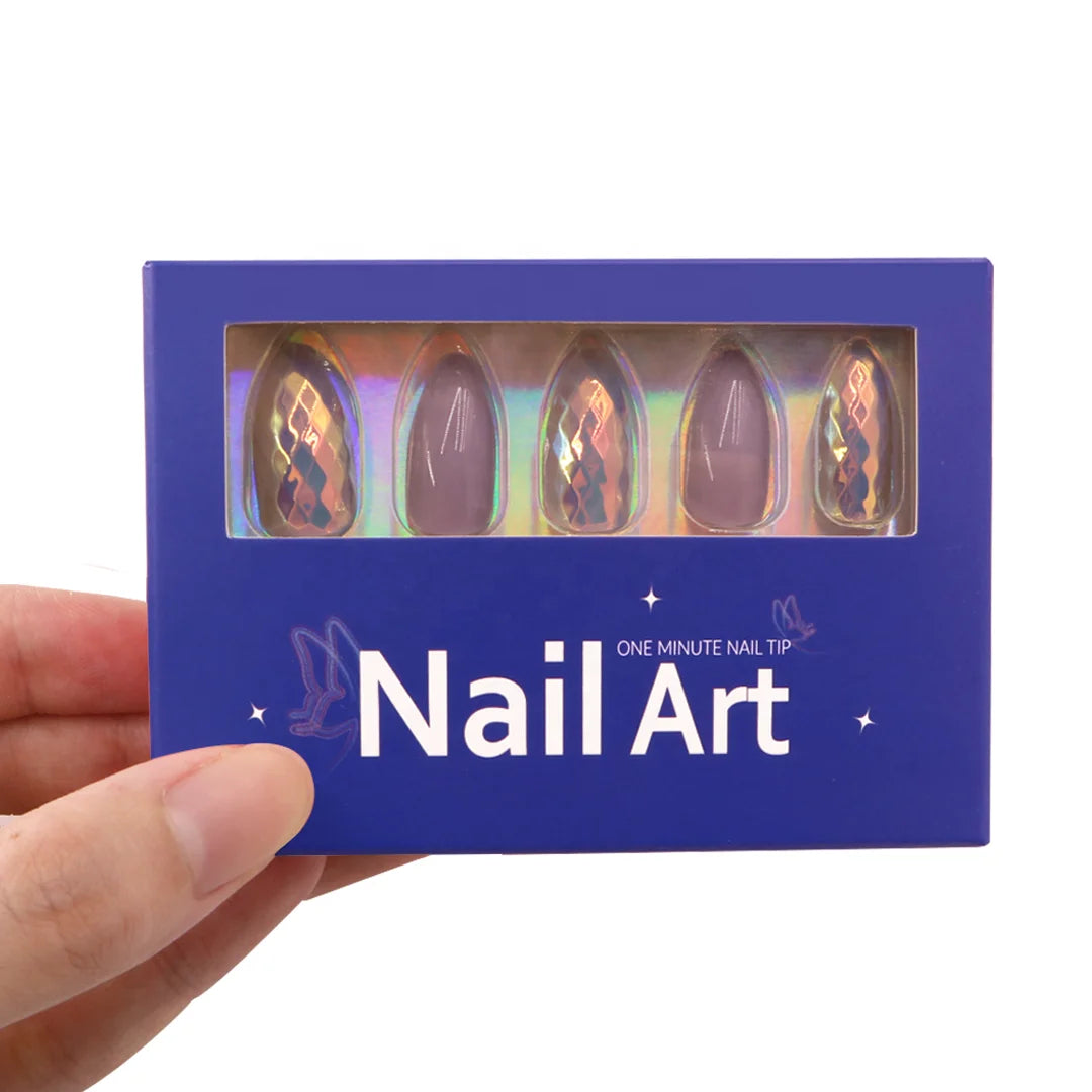 Wholesale Acrylic Nail Tips Box Recyclable Empty Press on Nail Packaging Box with Matt Lamination & Embossing for Nail Care